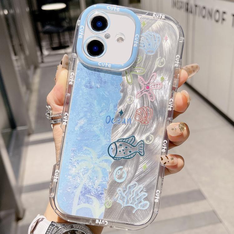 For iPhone 16 Plus IMD Ocean World Puffy Frosted PC Phone Case