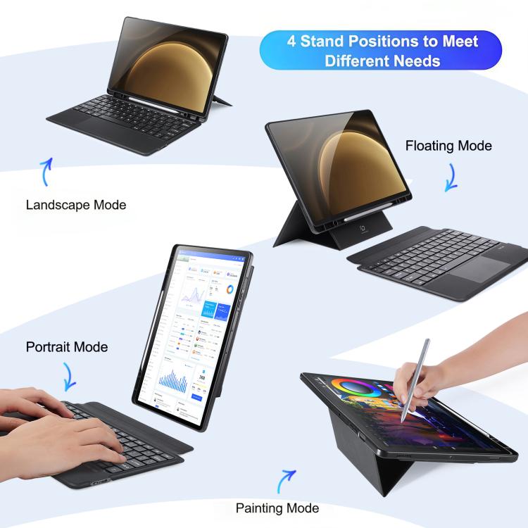 For Galaxy Tab S10+ / S9+ / S9 FE+ DUX DUCIS DK Series Arabic Layout Backlit Bluetooth Keyboard Case - Black