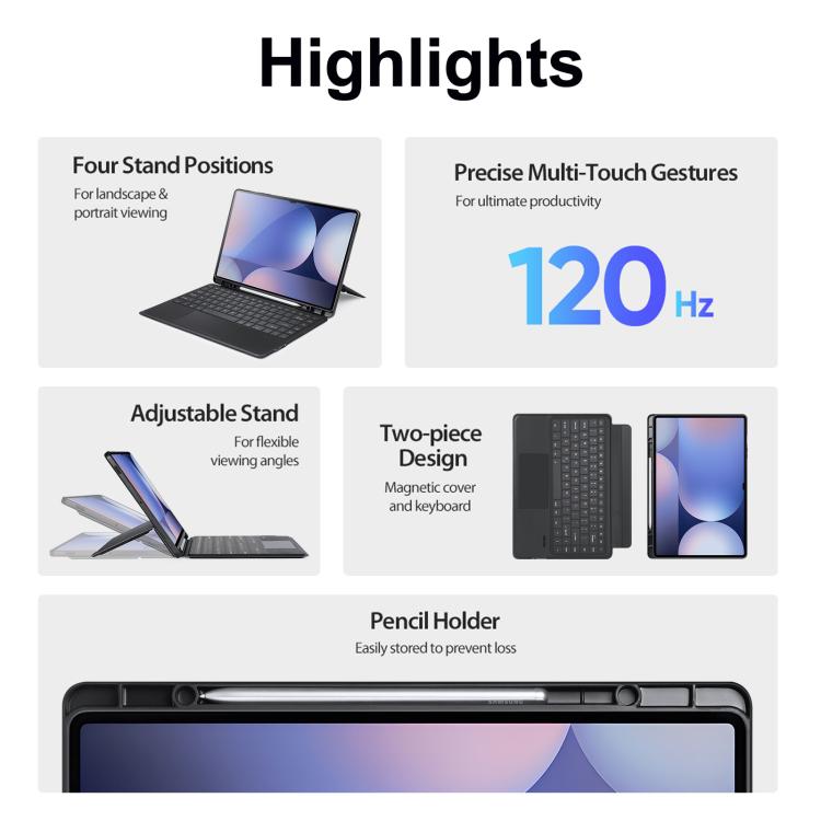 For Galaxy Tab S10 Ultra / S9 Ultra DUX DUCIS DK Series Arabic Layout Backlit Bluetooth Keyboard Case - Black