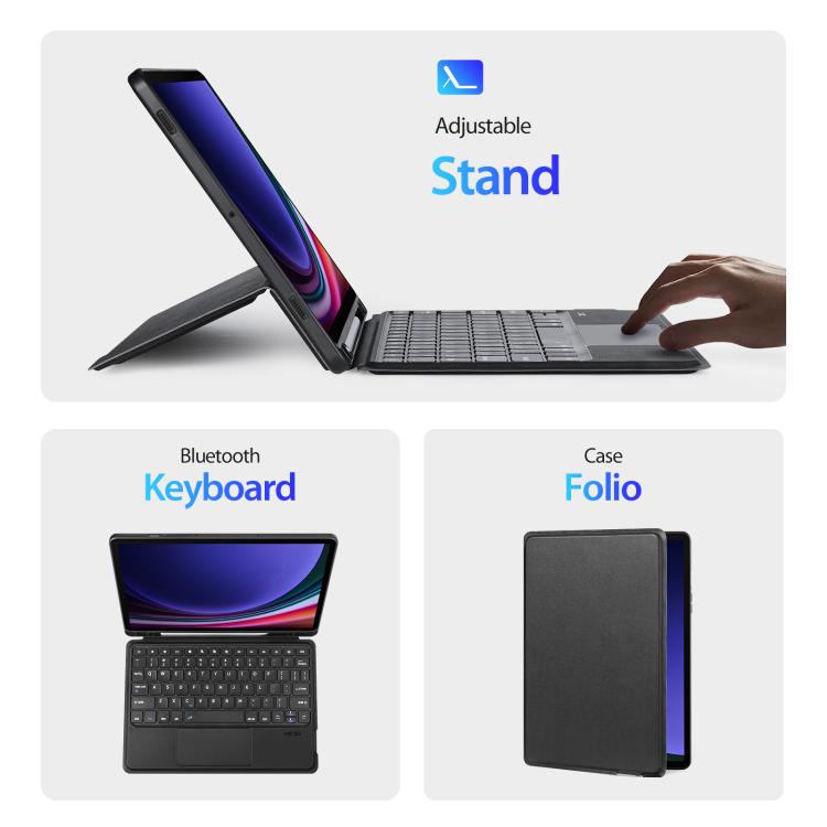 For Galaxy Tab S10 Lite / S10 FE / S9 DUX DUCIS DK Series Czech Layout Backlit Bluetooth Keyboard Case - Black