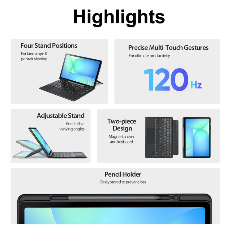 For Galaxy Tab S10 FE+ DUX DUCIS DK Series Czech Layout Backlit Bluetooth Keyboard Case - Black