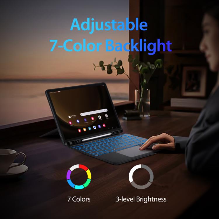 For Galaxy Tab S10+ / S9+ / S9 FE+ DUX DUCIS DK Series French Layout Backlit Bluetooth Keyboard Case - Black