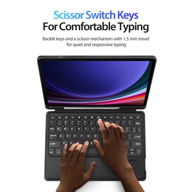 For Galaxy Tab S10 Lite / S10 FE / S9 DUX DUCIS DK Series Germany Layout Backlit Bluetooth Keyboard Case - Black