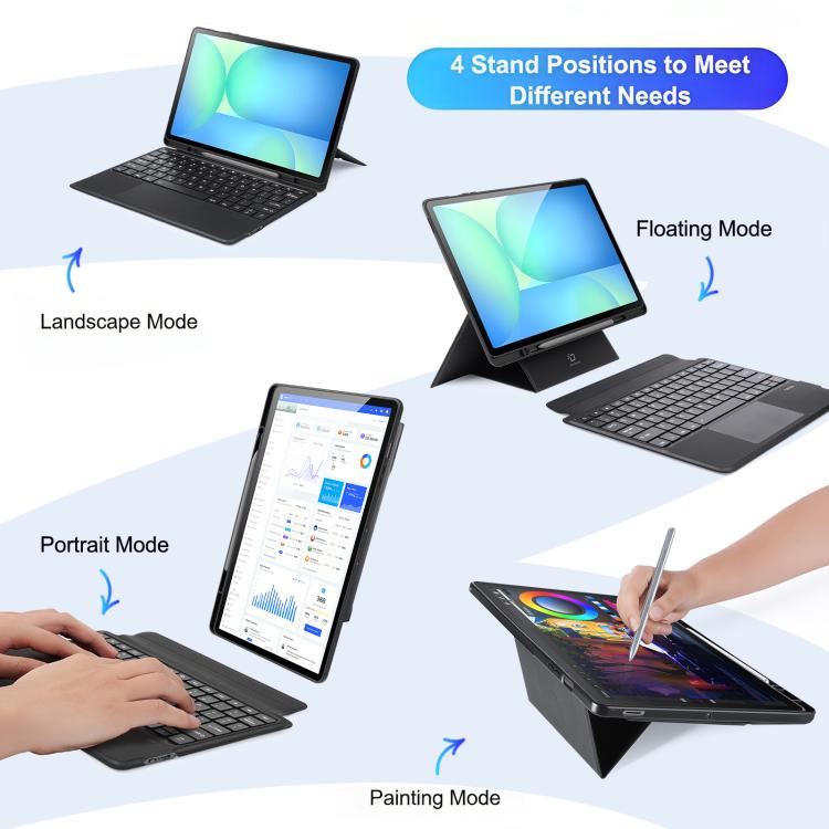 For Galaxy Tab S10 FE+ DUX DUCIS DK Series Germany Layout Backlit Bluetooth Keyboard Case - Black