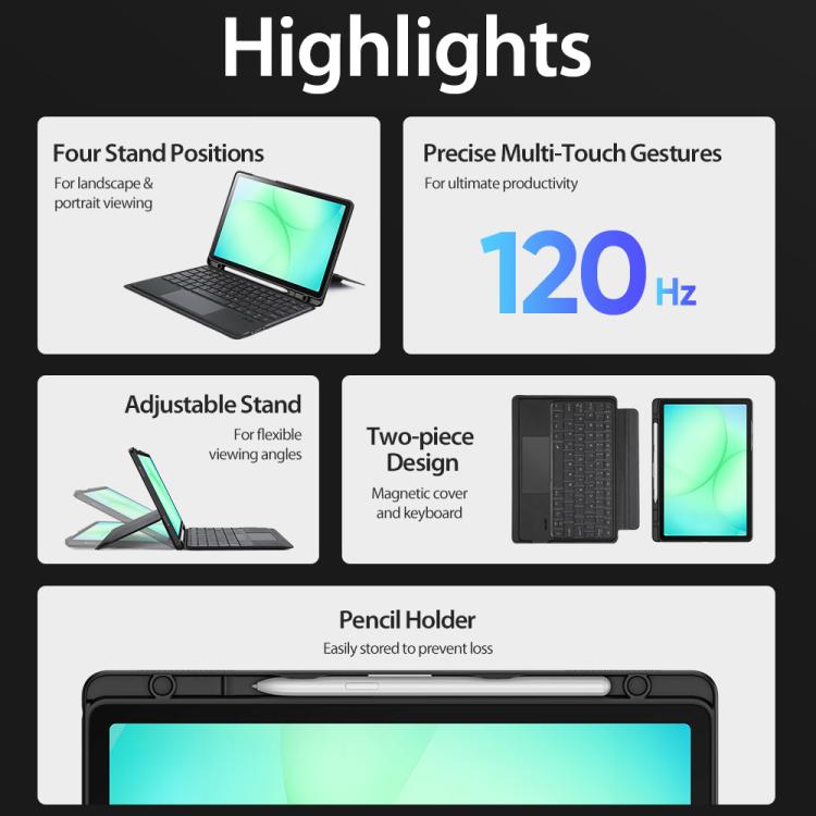 For Galaxy Tab A11+ / Tab A9+ DUX DUCIS DK Series Italian Layout Backlit Bluetooth Keyboard Case - Black