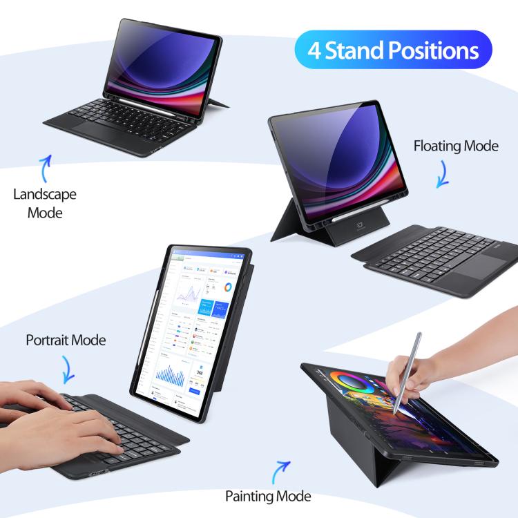 For Galaxy Tab S10 Lite / S10 FE / S9 DUX DUCIS DK Series Korean Layout Backlit Bluetooth Keyboard Case - Black