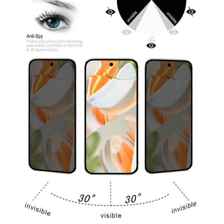 For Google Pixel 9 Pro Full Cover Anti-peeping Tempered Glass Film, Support Fingerprint Unlocking