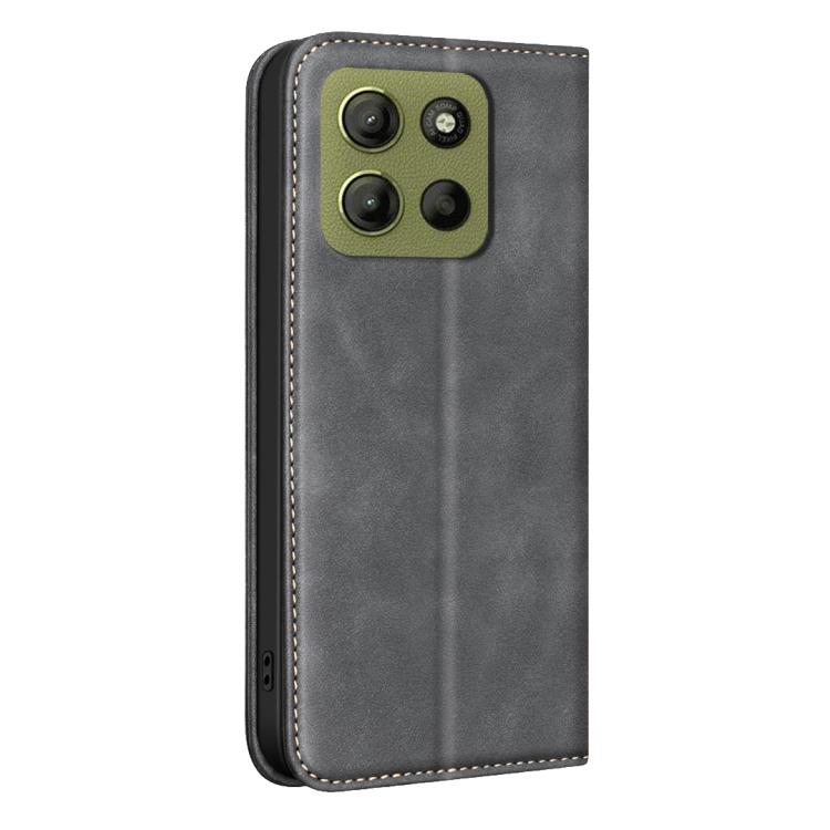 For Motorola Moto G15 BINFEN COLOR Calfskin Texture Magnetic RFID Vegan Leather Phone Case