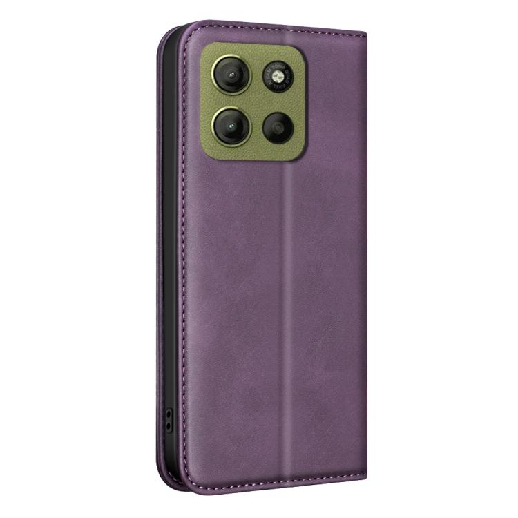 For Motorola Moto G15 BINFEN COLOR Calfskin Texture Magnetic RFID Vegan Leather Phone Case