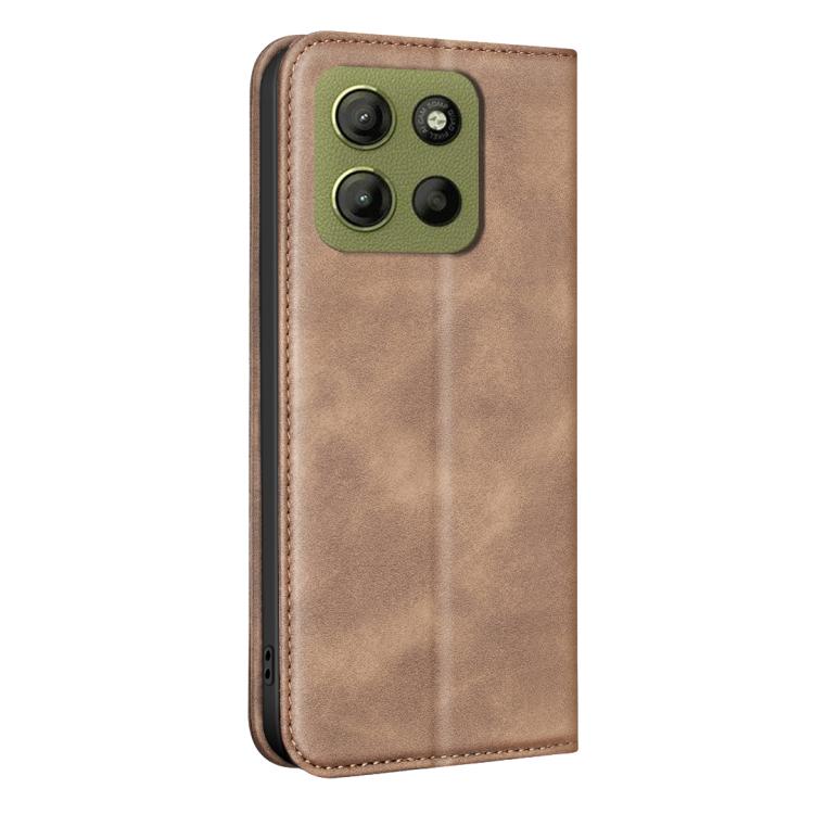 For Motorola Moto G15 BINFEN COLOR Calfskin Texture Magnetic RFID Vegan Leather Phone Case