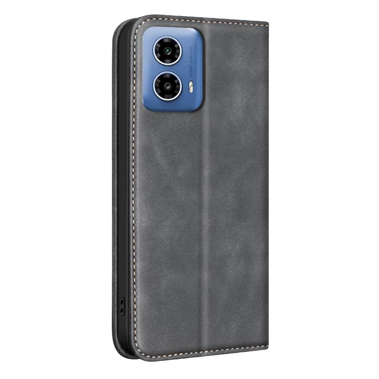 For Motorola Moto G34 5G BINFEN COLOR Calfskin Texture Magnetic RFID Vegan Leather Phone Case