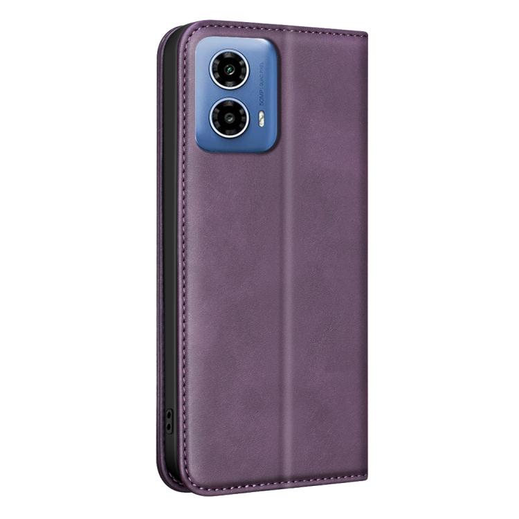 For Motorola Moto G34 5G BINFEN COLOR Calfskin Texture Magnetic RFID Vegan Leather Phone Case
