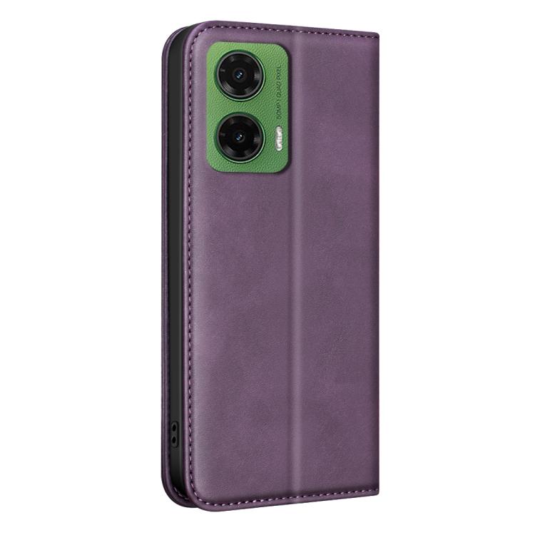 For Motorola Moto G35 5G BINFEN COLOR Calfskin Texture Magnetic RFID Vegan Leather Phone Case