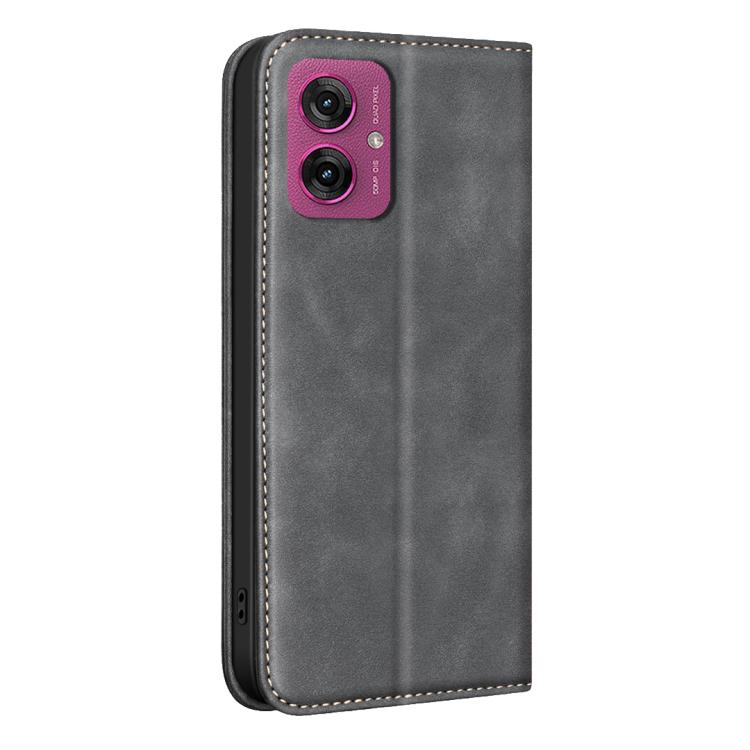 For Motorola Moto G55 5G BINFEN COLOR Calfskin Texture Magnetic RFID Vegan Leather Phone Case
