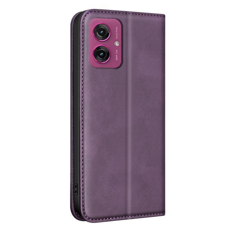For Motorola Moto G55 5G BINFEN COLOR Calfskin Texture Magnetic RFID Vegan Leather Phone Case