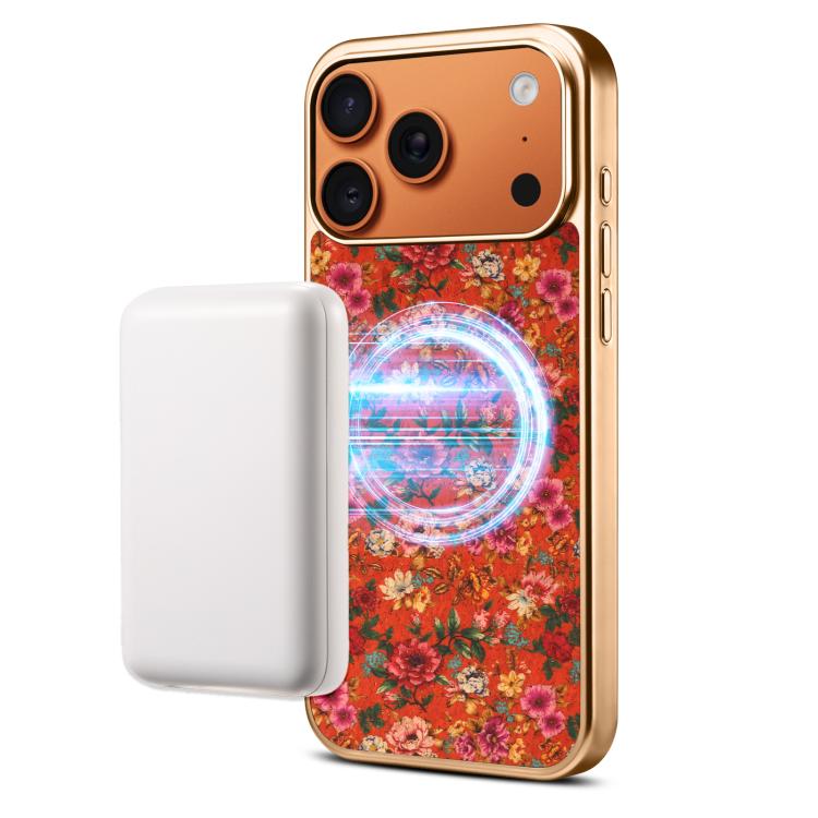 For iPhone 13 Pro Denior Peony Series Electroplated Magnetic Phone Case