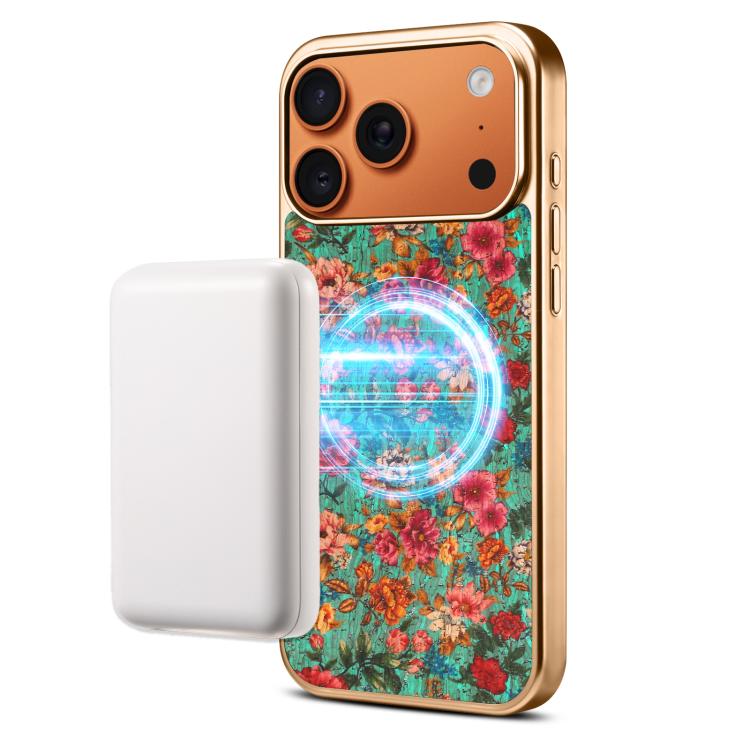 For iPhone 13 Pro Denior Peony Series Electroplated Magnetic Phone Case