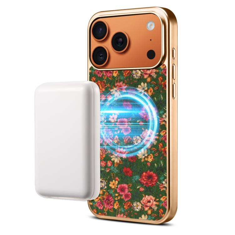 For iPhone 14 Pro Max Denior Peony Series Electroplated Magnetic Phone Case