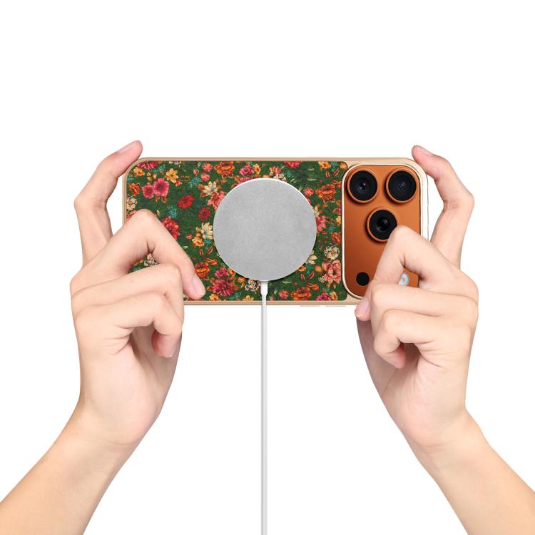For iPhone 15 Pro Denior Peony Series Electroplated Magnetic Phone Case