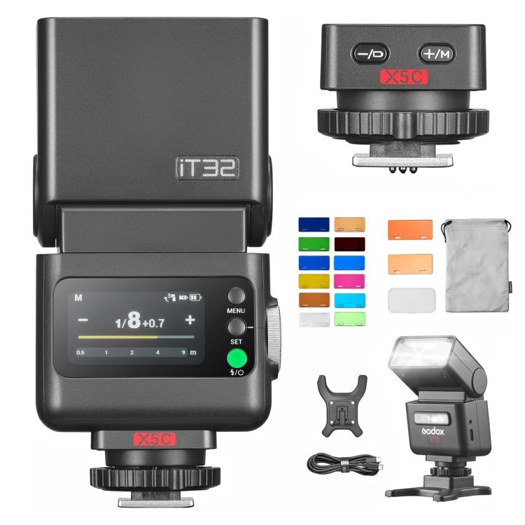Godox iT32 iFlash Camera Flash & X5 TTL Wireless Flash Trigger with MA02 Magnetic Color Filters For Canon - Black