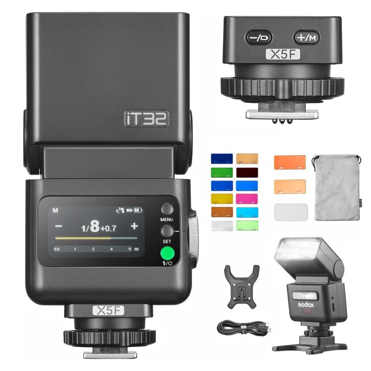 Godox iT32 iFlash Camera Flash & X5 TTL Wireless Flash Trigger with MA02 Magnetic Color Filters For FUJIFILM - Black