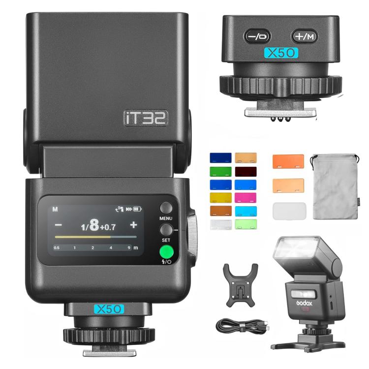 Godox iT32 iFlash Camera Flash & X5 TTL Wireless Flash Trigger with MA02 Magnetic Color Filters For Olympus / Panasonic - Black