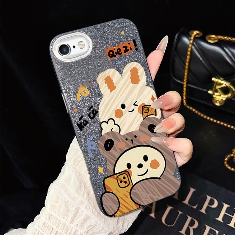 For iPhone 6 Plus / 6s Plus Bear Pattern IMD Glitter PC Hybrid TPU Phone Case
