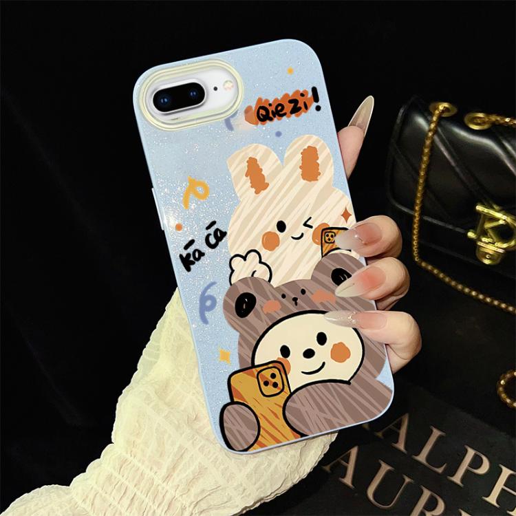 For iPhone 8 Plus / 7 Plus Bear Pattern IMD Glitter PC Hybrid TPU Phone Case