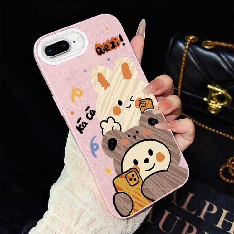 For iPhone 8 Plus / 7 Plus Bear Pattern IMD Glitter PC Hybrid TPU Phone Case