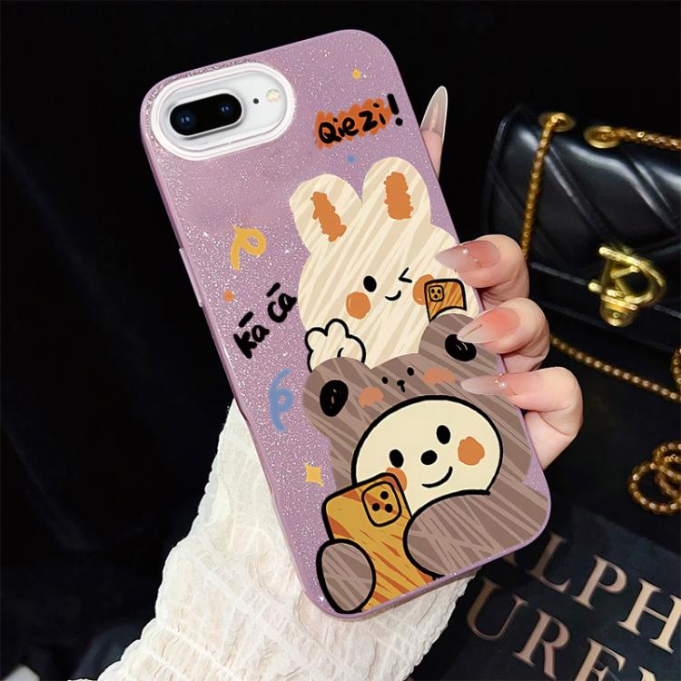 For iPhone 8 Plus / 7 Plus Bear Pattern IMD Glitter PC Hybrid TPU Phone Case