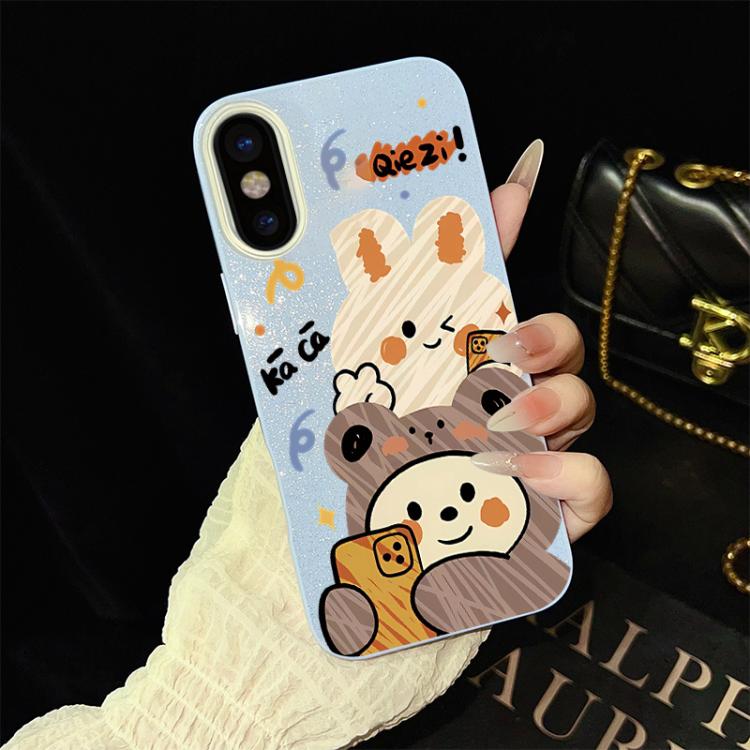 For iPhone XS / X Bear Pattern IMD Glitter PC Hybrid TPU Phone Case