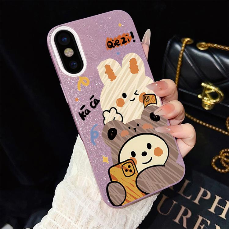 For iPhone XS / X Bear Pattern IMD Glitter PC Hybrid TPU Phone Case