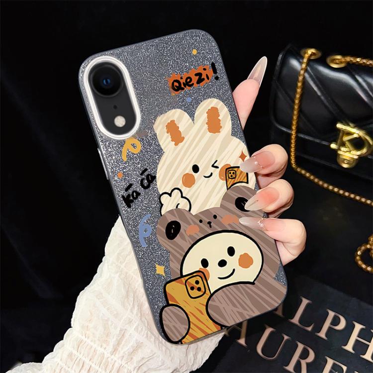 For iPhone XR Bear Pattern IMD Glitter PC Hybrid TPU Phone Case