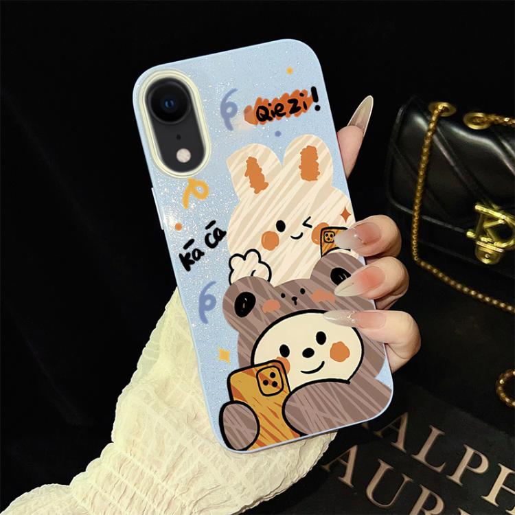 For iPhone XR Bear Pattern IMD Glitter PC Hybrid TPU Phone Case