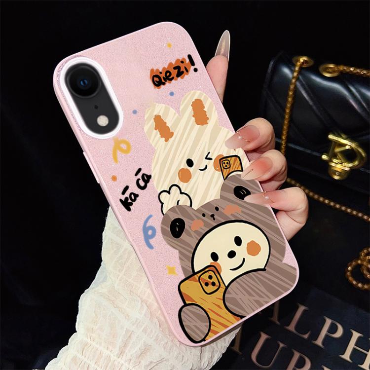 For iPhone XR Bear Pattern IMD Glitter PC Hybrid TPU Phone Case