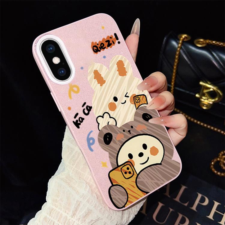 For iPhone XS Max Bear Pattern IMD Glitter PC Hybrid TPU Phone Case