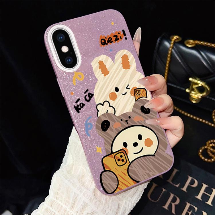 For iPhone XS Max Bear Pattern IMD Glitter PC Hybrid TPU Phone Case