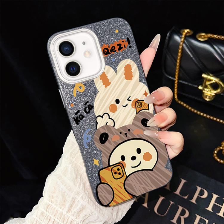 For iPhone 11 Bear Pattern IMD Glitter PC Hybrid TPU Phone Case