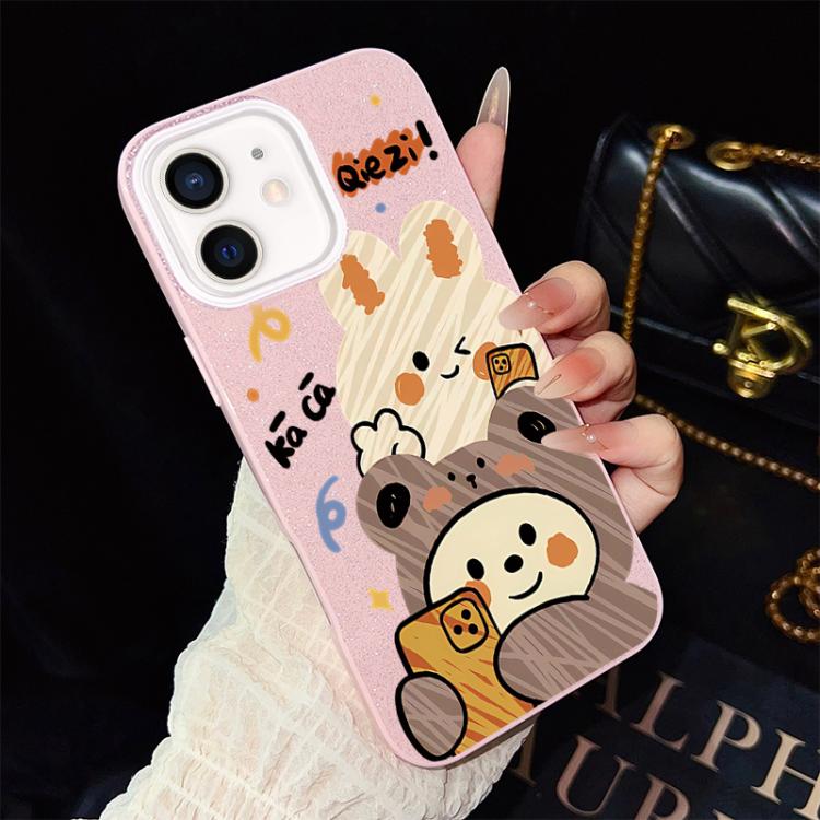 For iPhone 11 Bear Pattern IMD Glitter PC Hybrid TPU Phone Case