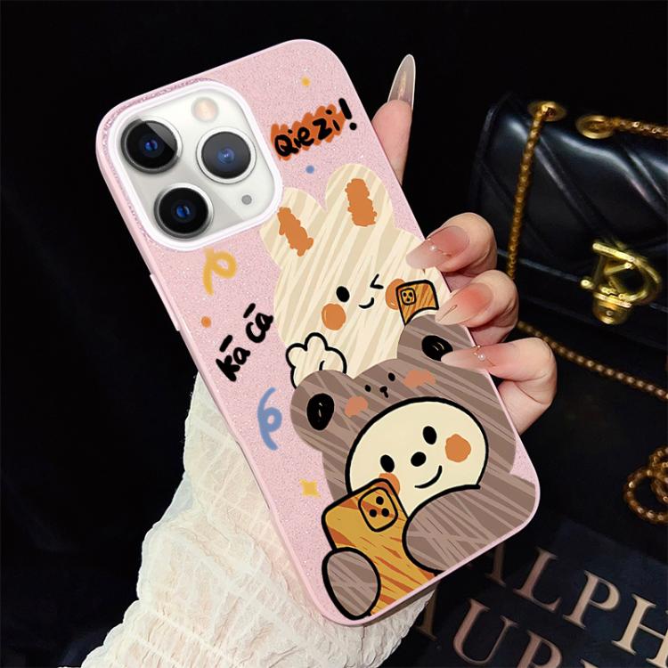 For iPhone 11 Pro Bear Pattern IMD Glitter PC Hybrid TPU Phone Case