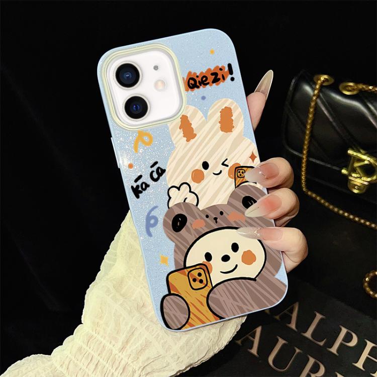 For iPhone 12 Bear Pattern IMD Glitter PC Hybrid TPU Phone Case