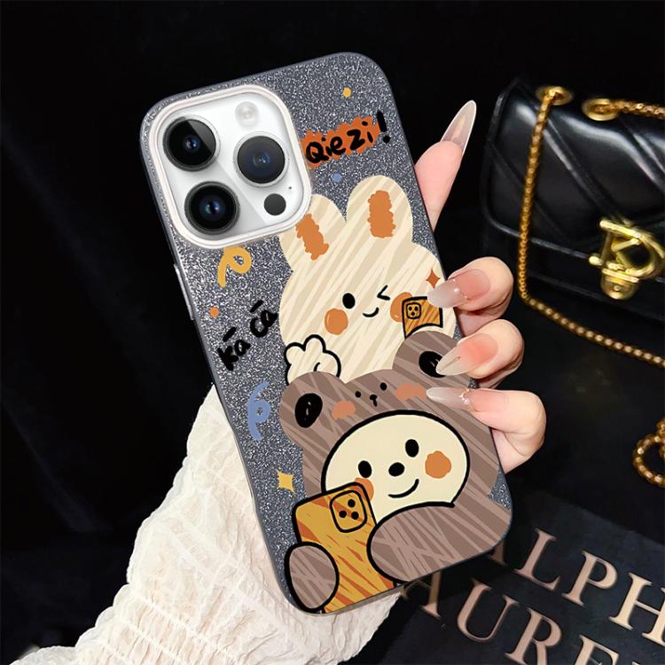 For iPhone 12 Pro Max Bear Pattern IMD Glitter PC Hybrid TPU Phone Case