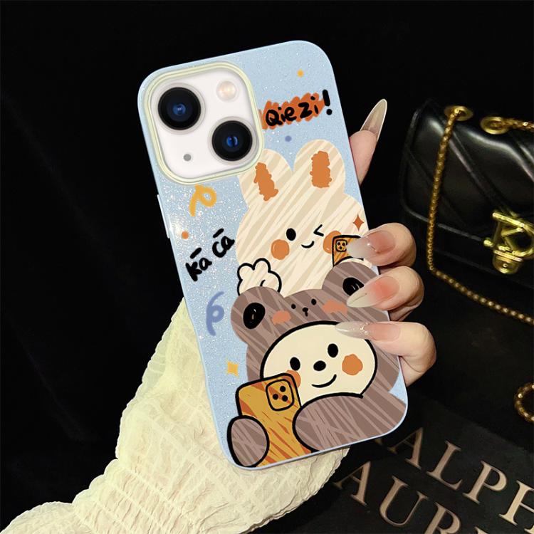 For iPhone 13 Bear Pattern IMD Glitter PC Hybrid TPU Phone Case