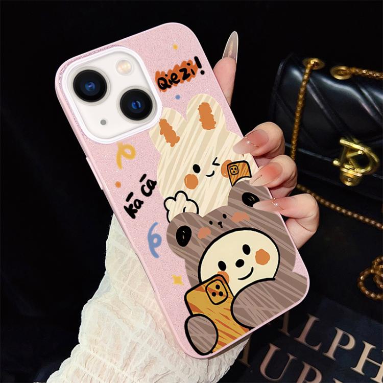For iPhone 13 Bear Pattern IMD Glitter PC Hybrid TPU Phone Case