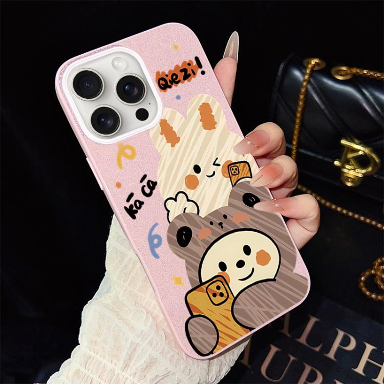 For iPhone 15 Pro Bear Pattern IMD Glitter PC Hybrid TPU Phone Case