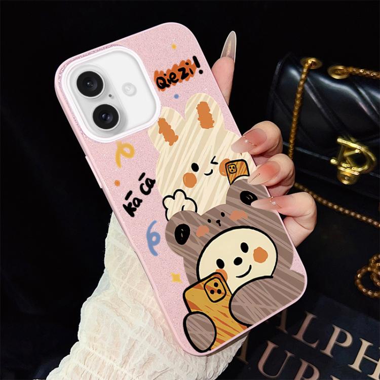 For iPhone 16 Plus Bear Pattern IMD Glitter PC Hybrid TPU Phone Case