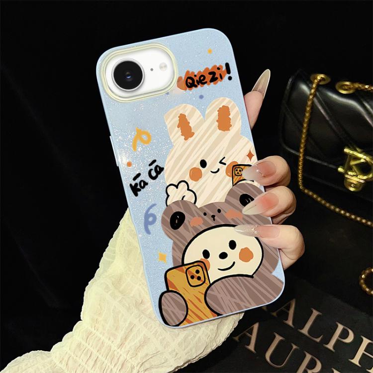 For iPhone 17e / 16e Bear Pattern IMD Glitter PC Hybrid TPU Phone Case