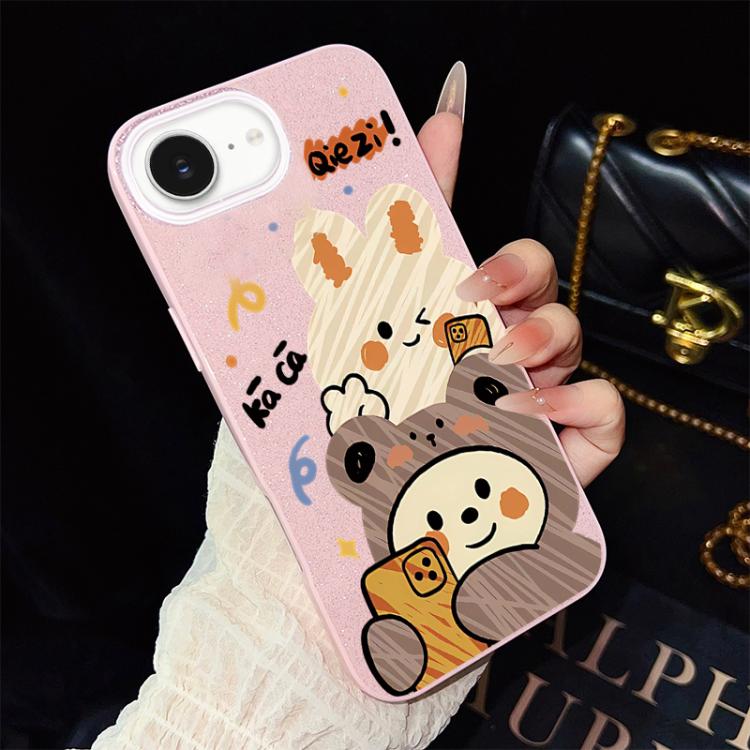 For iPhone 17e / 16e Bear Pattern IMD Glitter PC Hybrid TPU Phone Case