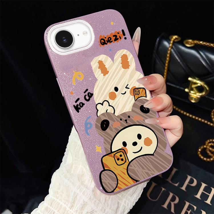 For iPhone 17e / 16e Bear Pattern IMD Glitter PC Hybrid TPU Phone Case