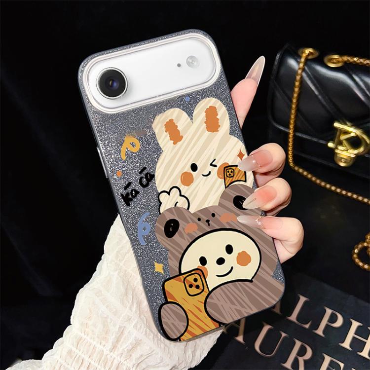 For iPhone Air Bear Pattern IMD Glitter PC Hybrid TPU Phone Case